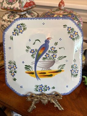 Rare Henriot Quimper "Jardin d'ete" Hand-painted French Faience Trivet